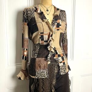 Laura Ashley Silk Patchwork Bohochic Blouse Flare Sleeves Boho Fairy Size 12